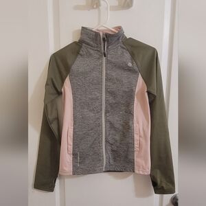 NWOT Actif Performance Olive/Pink Lightweight Zip-up Jacket Youth Girls LG 12-14
